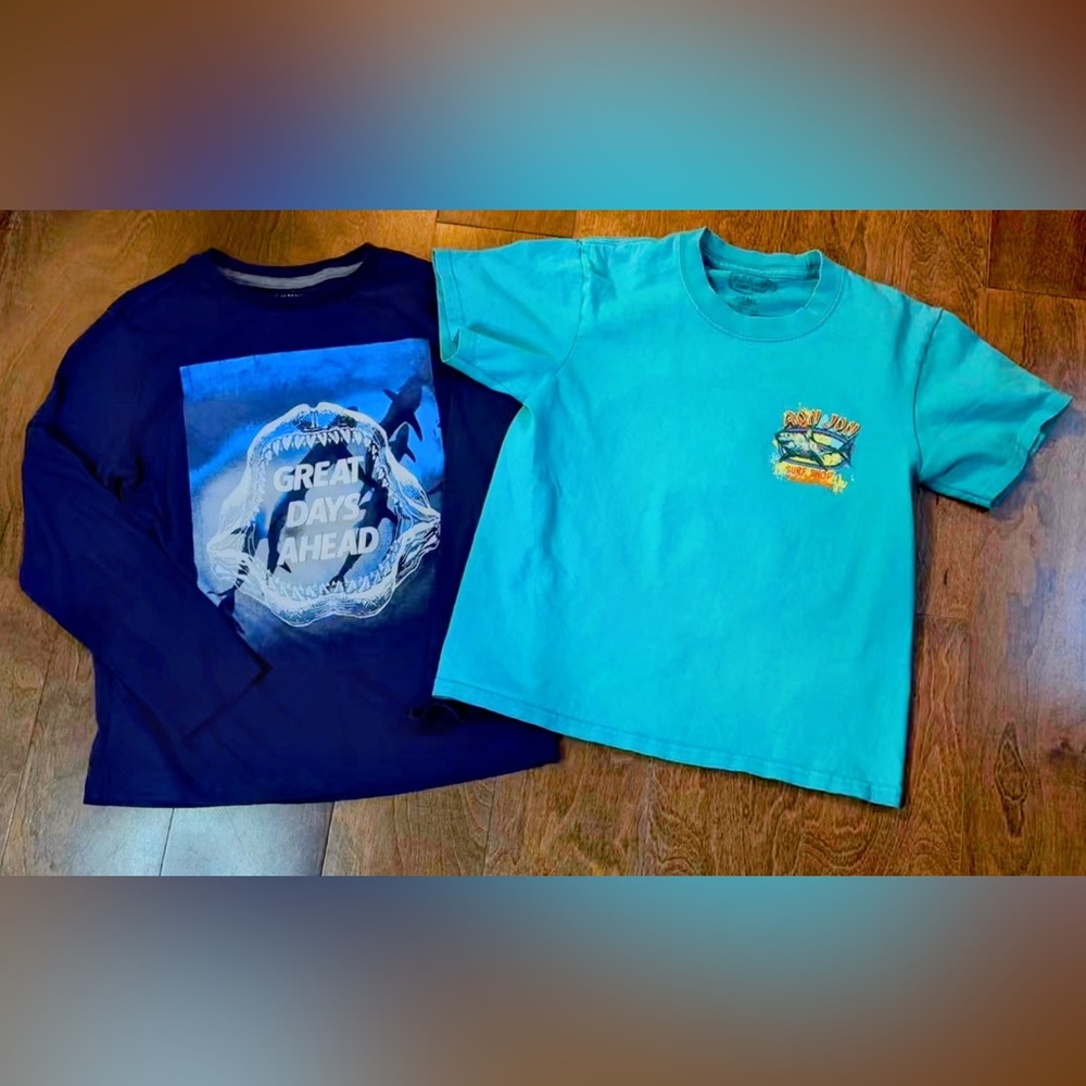 Old Navy Blue and Teal Shark Graphic Tees Size 8